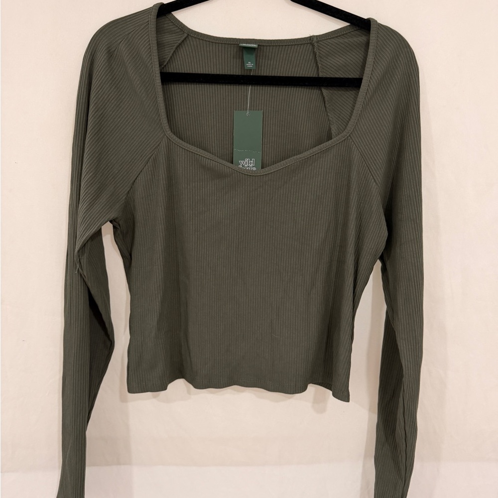 Wild Fable Sage Ribbed Long Sleeve Crop Top